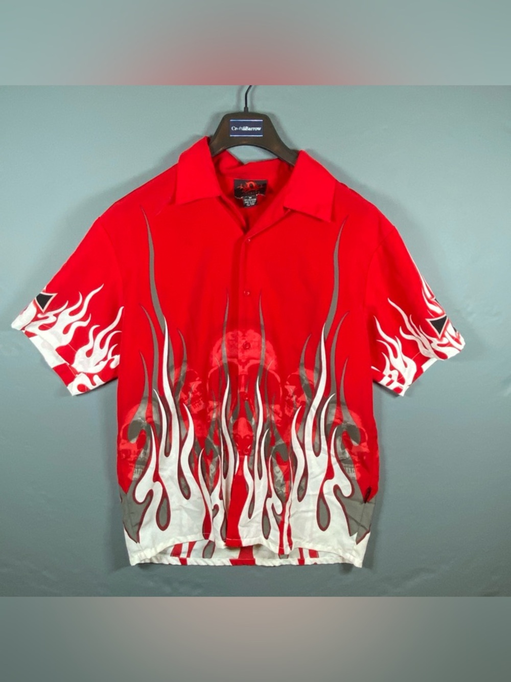Vintage 90s Streetwear Mens M Skull Fire Flames Casino Collared Button Shirt